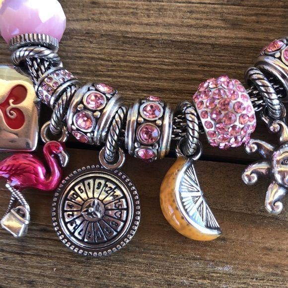 Brighton Pink & Silver Plated Slide Charm Bracelet 17 Charms! EUC - Picture 6 of 14